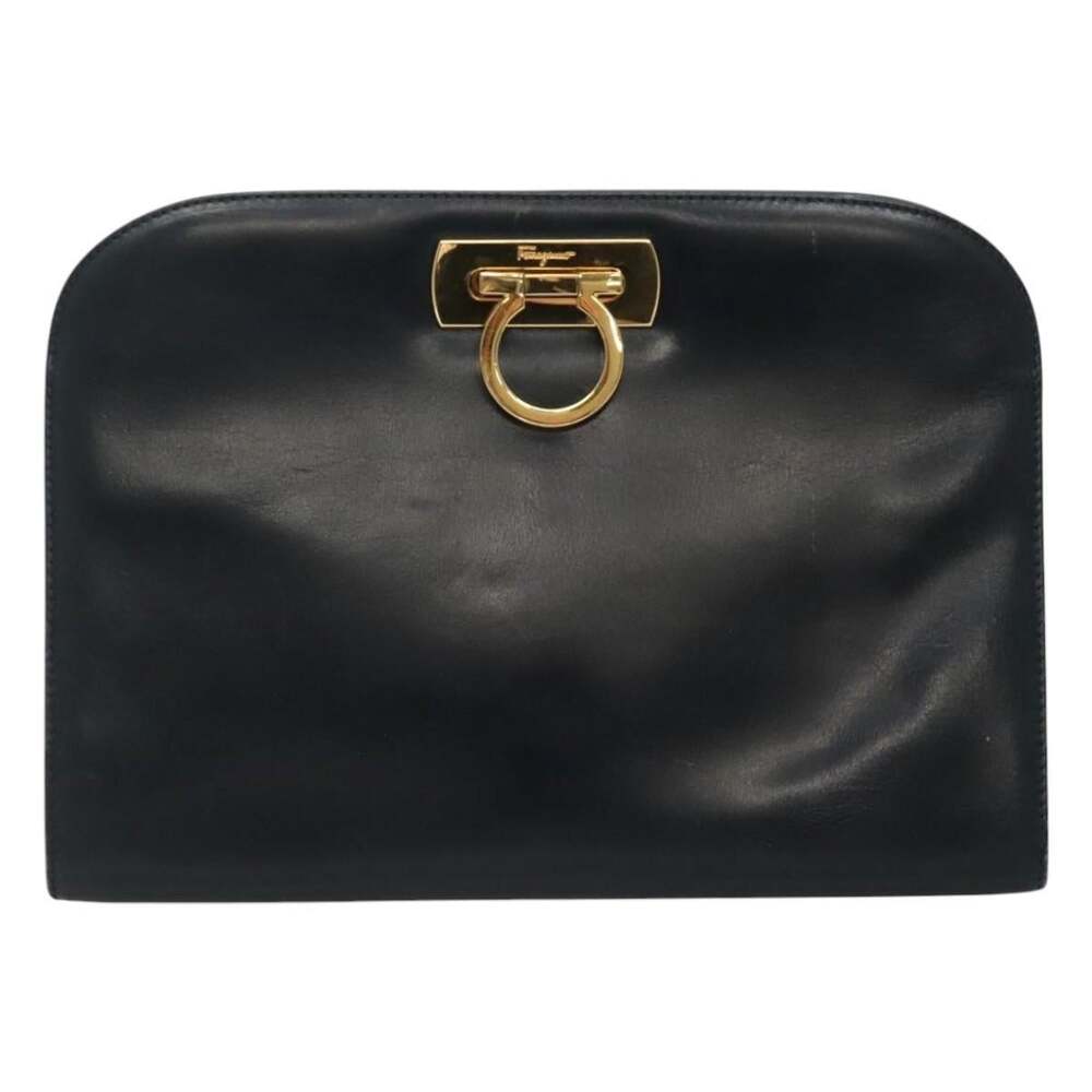 Salvatore Ferragamo Leather Gancini Chain Shoulder Bag Navy